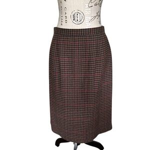 Vintage Isaac Hazan Wool Blend Pencil Skirt Houndstooth Preppy Academia Fall M